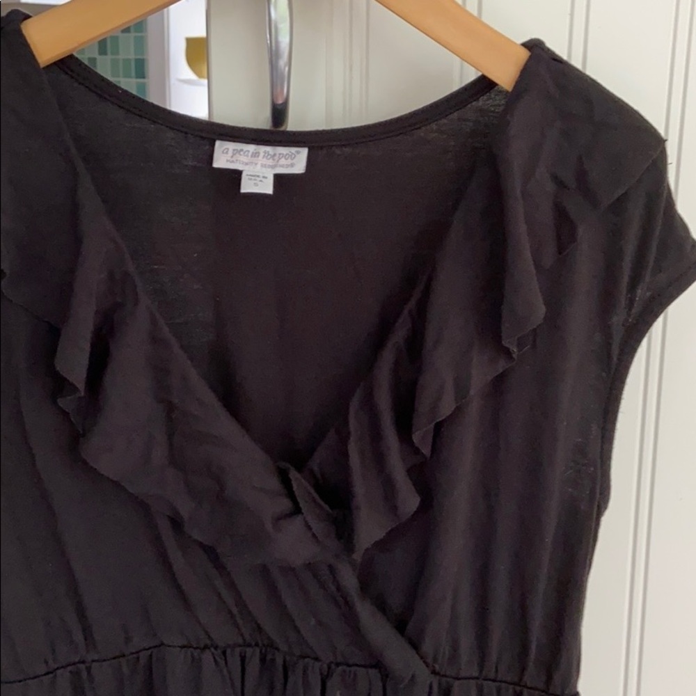 A Pea in the Pod Black V-neck Ruffle with Stretch Maternity Dress S